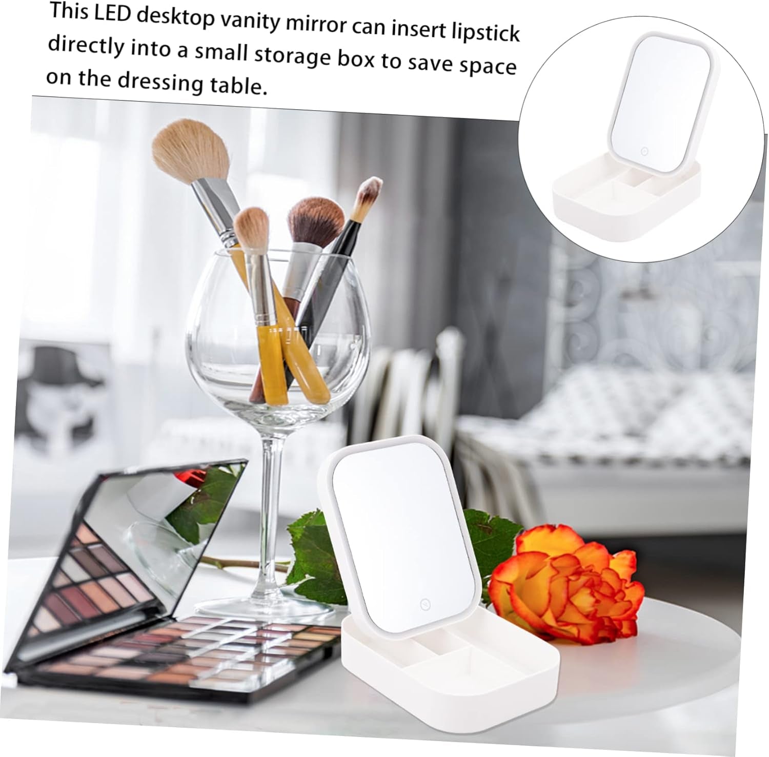 LED Lighted Makeup Mirror Storage Box – Portable Desktop Cosmetic Organizer