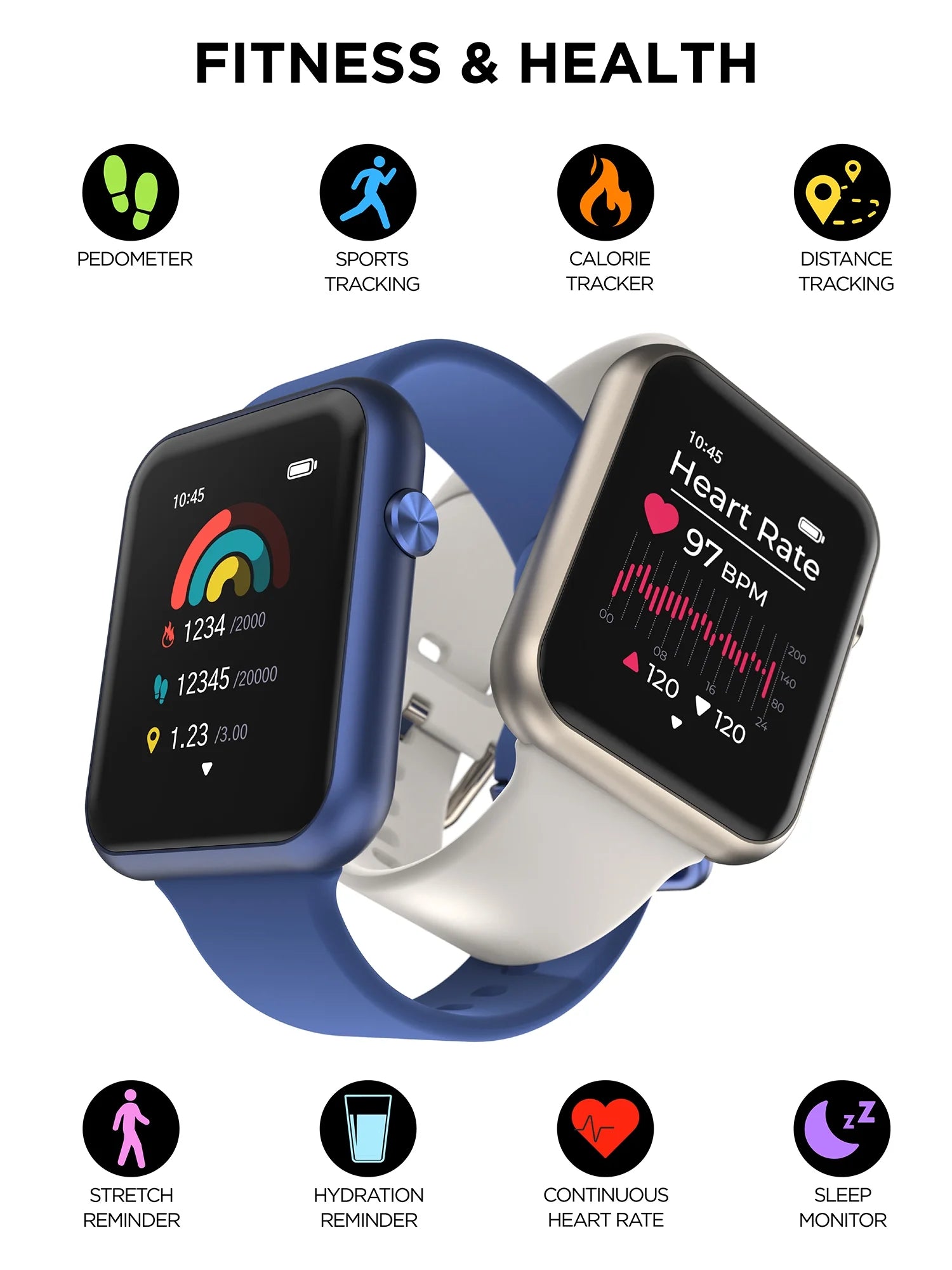 Fusion 3 Unisex Adult Rectangular Smart Watch, Black, Silicone Strap, Comfortable and portable.