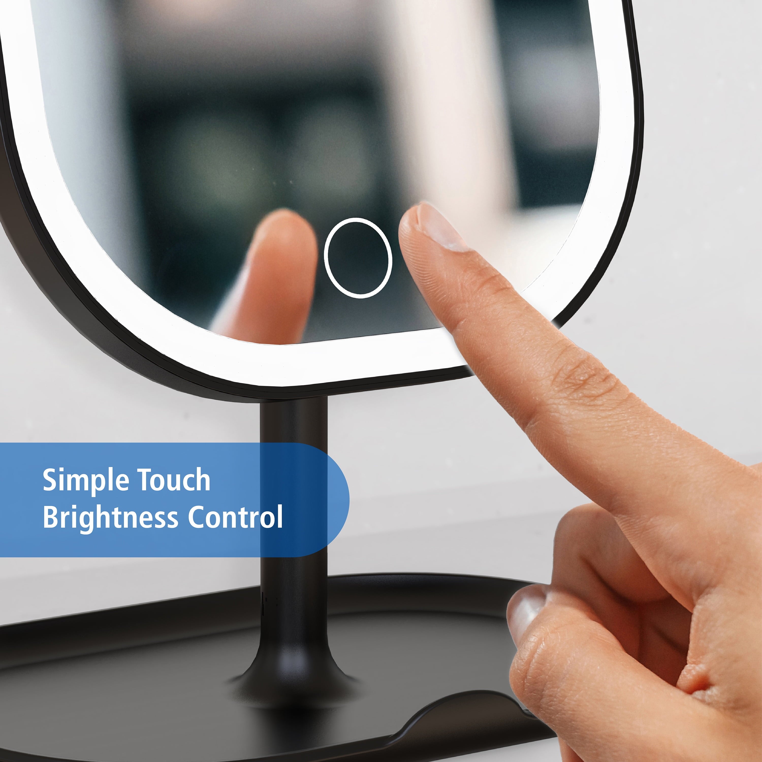 LED Makeup Mirror, Rechargeable Vanity Mirror with Lights and Storage Tray Base, Black