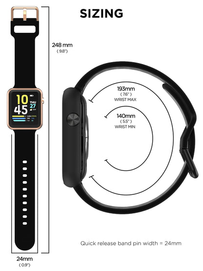 Fusion 3 Unisex Adult Rectangular Smart Watch, Black, Silicone Strap, Comfortable and portable.
