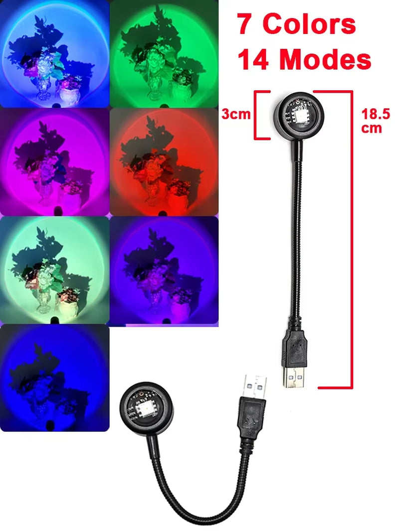 USB Sunset LED Rainbow Projection Lamp – Ambient Neon Night Light
