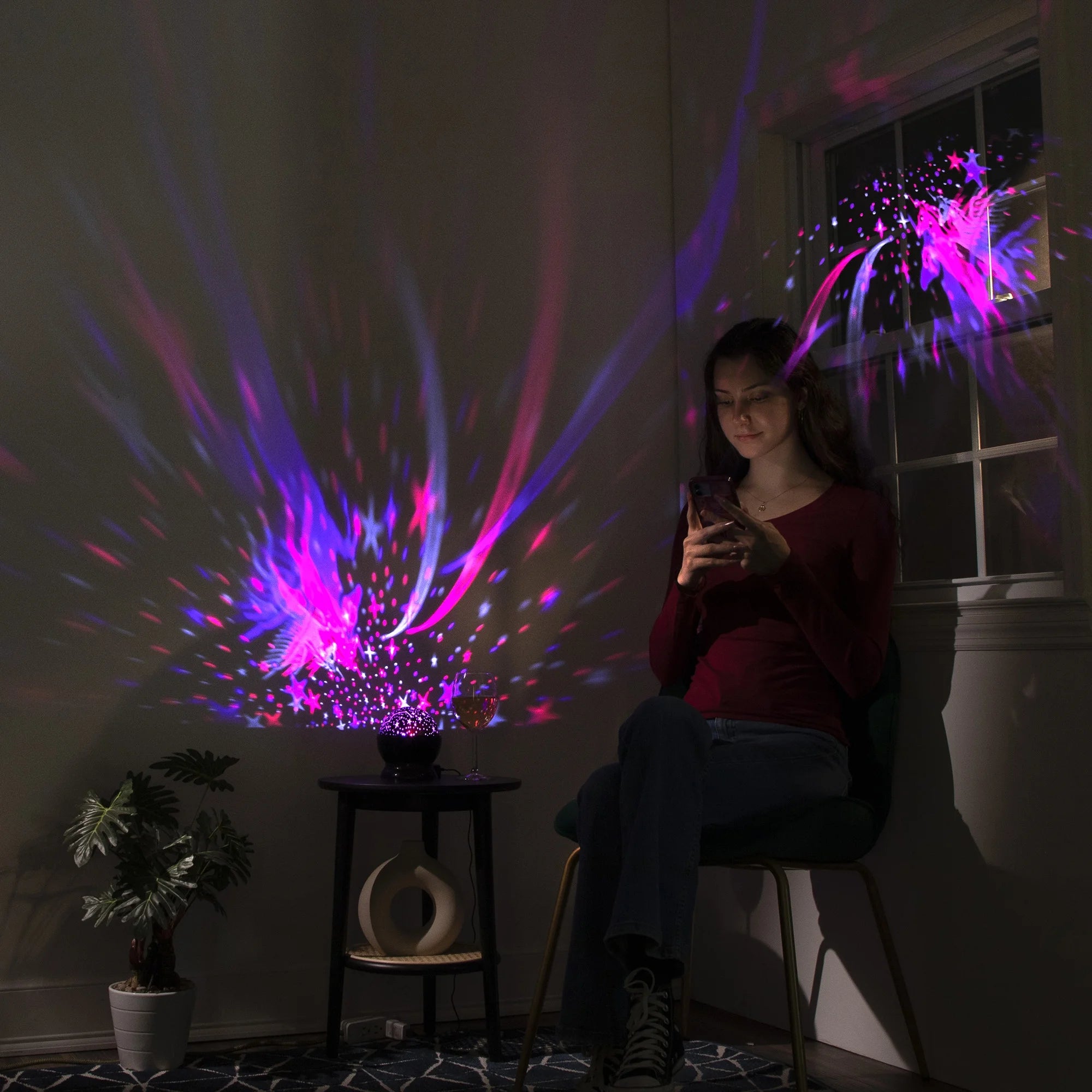Celestial™ LED Star Projector Light – Multicolor Rotating, USB or Battery Powered