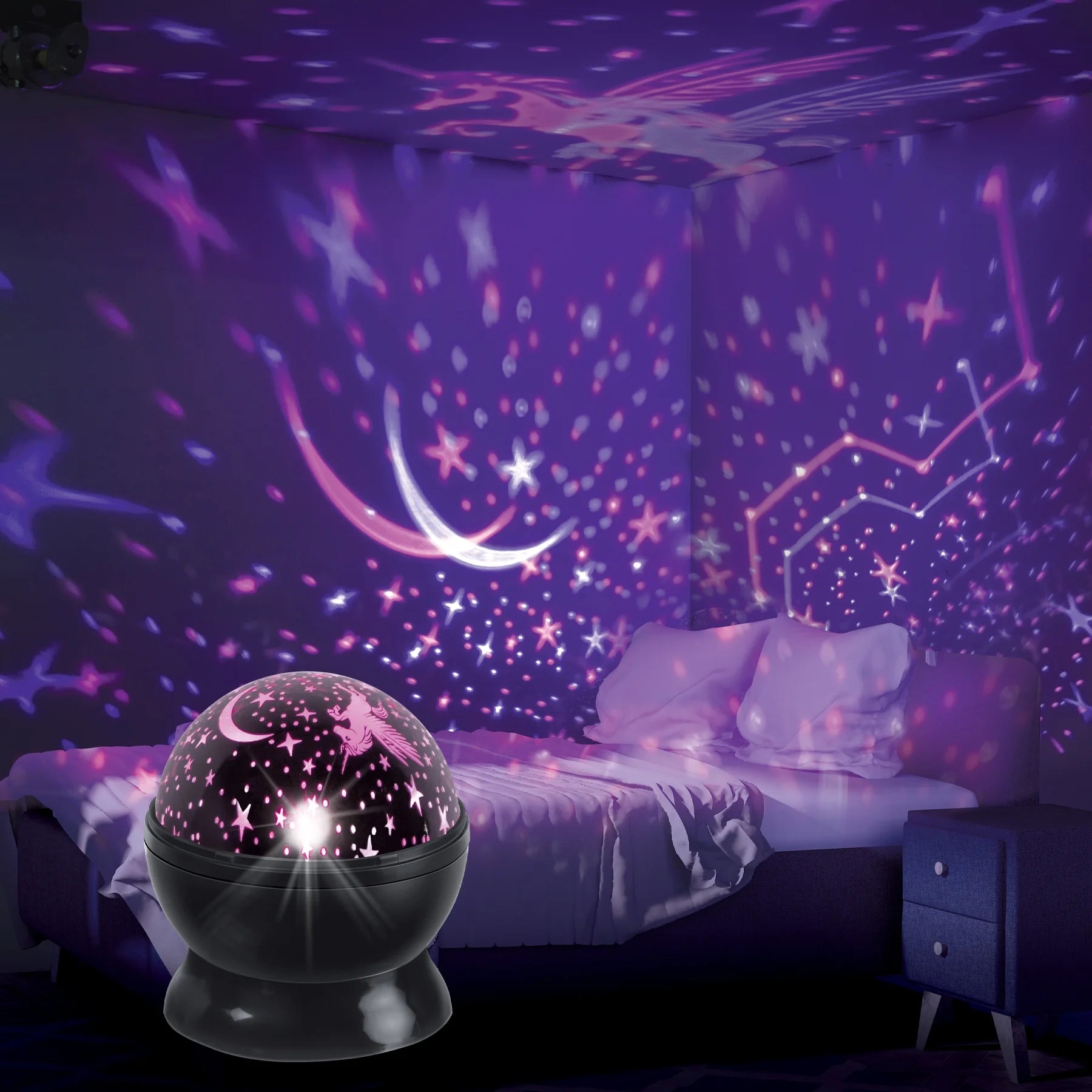Celestial™ LED Star Projector Light – Multicolor Rotating, USB or Battery Powered