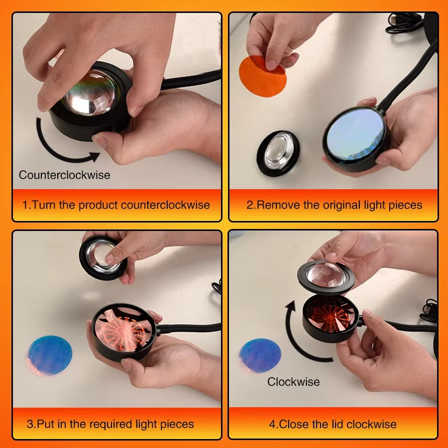 USB Sunset LED Rainbow Projection Lamp – Ambient Neon Night Light